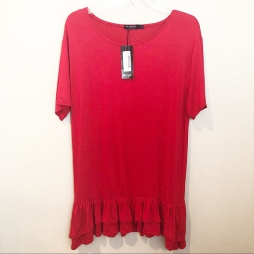 Nasty Gal‎ Ruffle Tiered T-shirt Dress NWT Red
